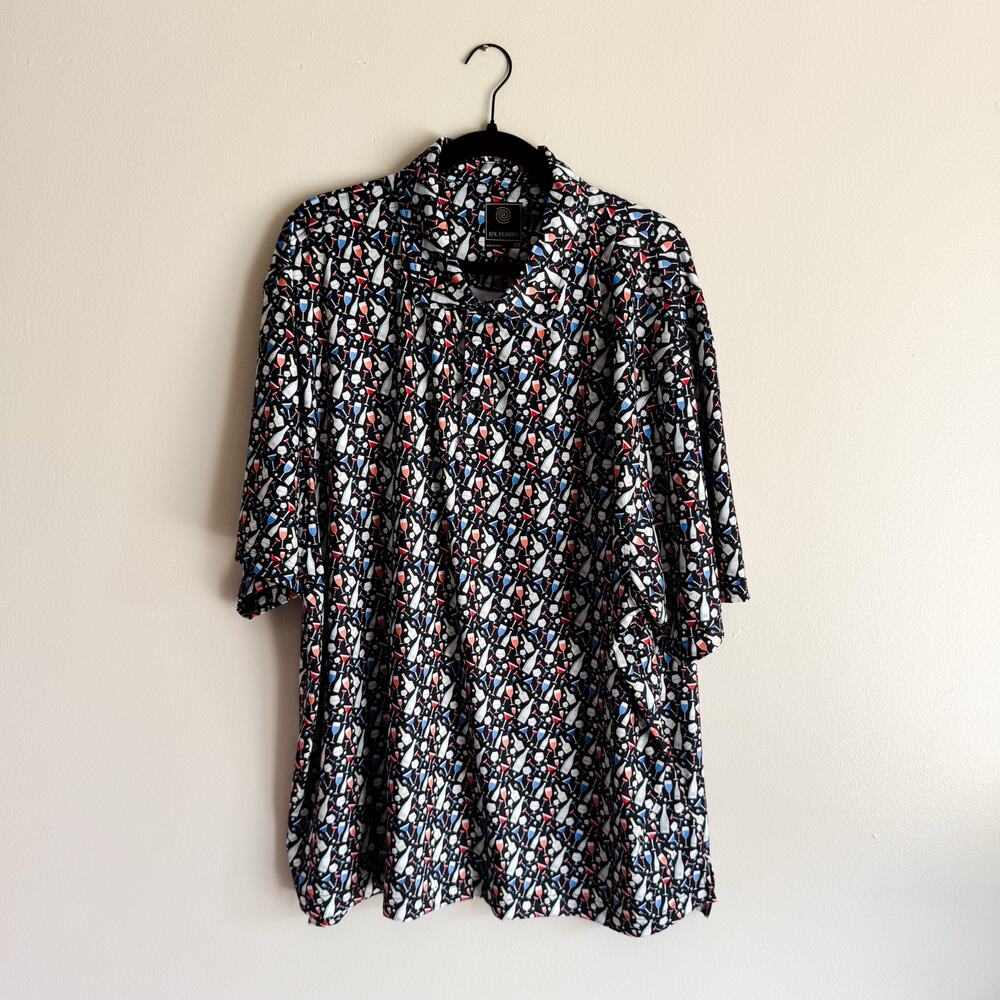 F/X Fusion Black Beverage Cocktail Mixer Drink Print Short Sleeve Polo - 2X